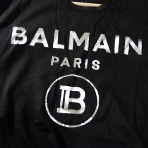 Balmain Paris T Shirt - Silver Print on Black